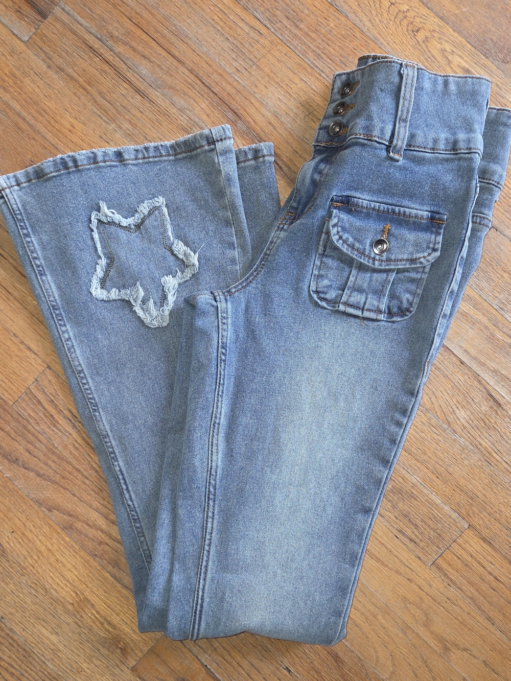 Hot Topic Blue Flare Jeans with Star Appliqué